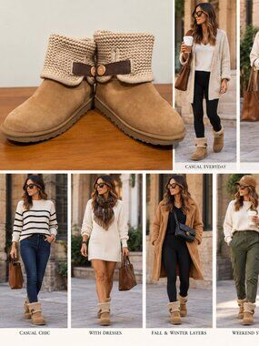 UGG Shaina Knit Cuff Suede Ankle Boots – Chestnut – Women's Size 8